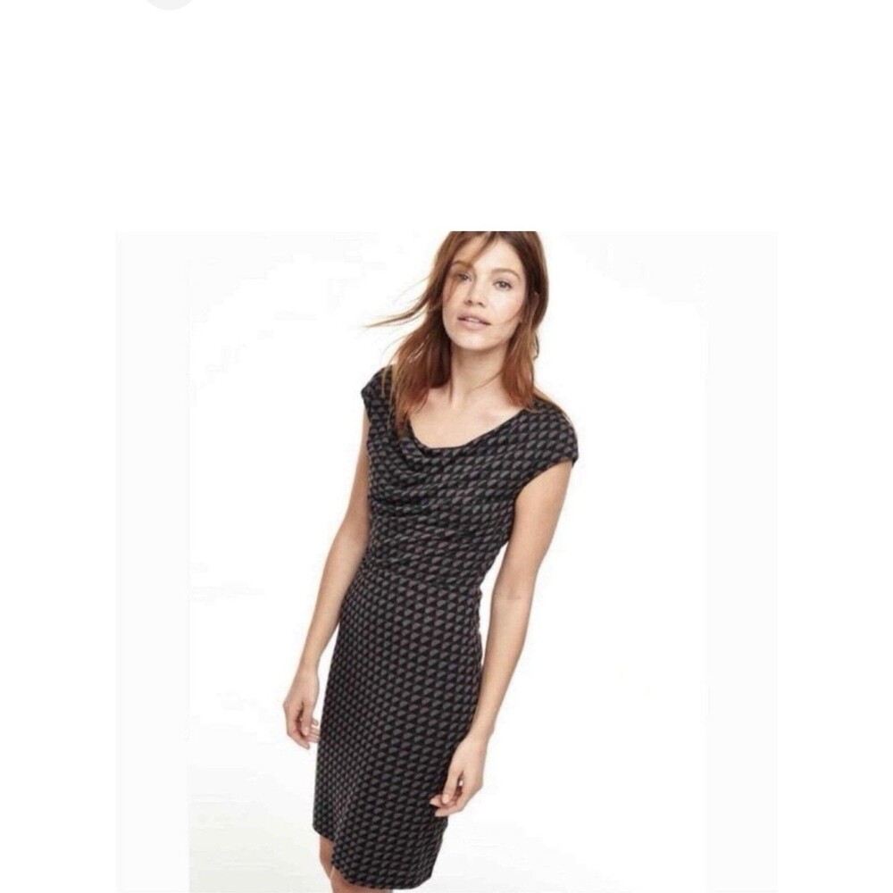 Boden Dress Womens 14L Tall Black Geometric Cowl Neck Jersey Sheath Knee‎ Length